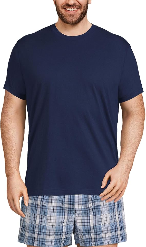 Lands' End Essentials Men's Crew Neck T-Shirt 3 Pack - Premium Cotton Tee, Casual Regular Fit