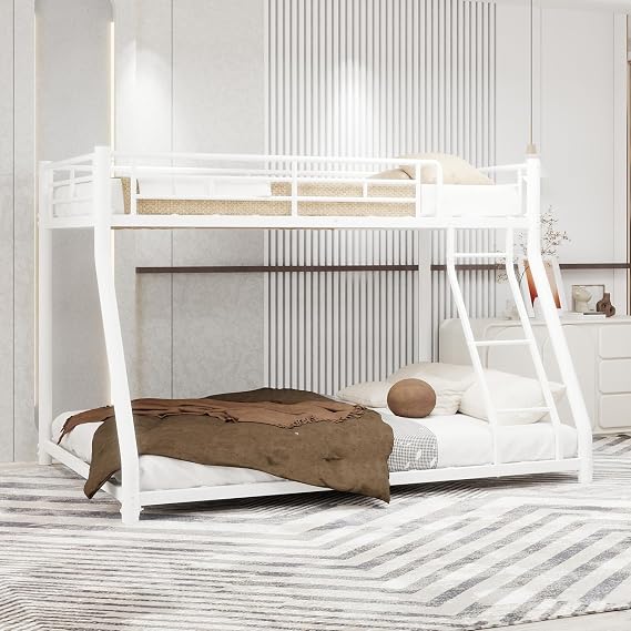 Metal Twin Over Full Bunk Bed, Heavy Duty Metal Frame with Guardrails & Space-Saving Design, No Box Spring Needed, Ideal for Kids & Adults, Classic