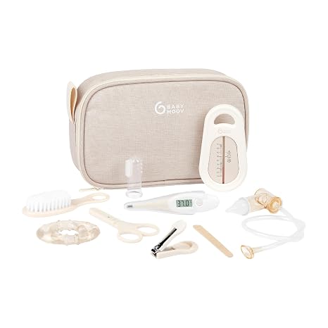 Babymoov Baby Care Set - Compact & Practical From Birth 9 Essential Accessories Including Hair Brush Digital Thermometer Bath Thermometer Small Nail Clippers Nail Scissors Nail File Sand