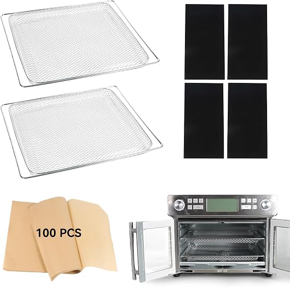 Air Fryer Accessories for Emeril Lagasse Dual Zone 25 QT Oven, Baking Set with Air Fryer Basket Baking Pan Parchment Paper Disposable Airfryer Liner for Emeril Lagasse Dual Zone 360 Extra Large | Food-grade Materials, Includes Air Fryer Basket, Baking Pan, Baking Paper, Teflon Mats, Non-stick, Disposable Airfryer Liner