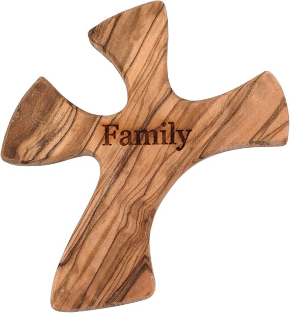 Olive Wood Prayer Cross: Hand Held Cross Made to Perfectly Fit in Your Hand (Family)
