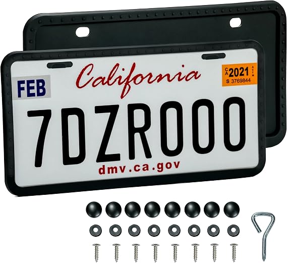 License Plate Frames 2 PCS Silicone Holder for US Car Universal | Rustproof, Rattle Proof, Weatherproof, Mounting Accessories Included