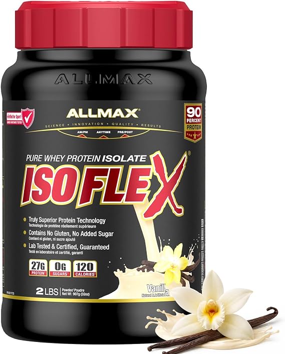 ALLMAX ISOFLEX Whey Protein Isolate, Vanilla - 2 lb - 27 Grams of Protein Per Scoop - Zero Fat & Sugar - 99% Lactose Free - Gluten Free & Soy Free - Approx. 30 Servings