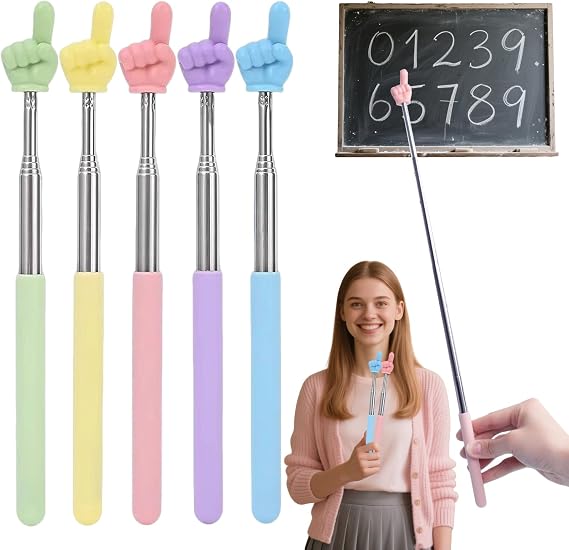 5Pcs Retractable Teacher Pointer Stick,Hand Finger Pointers Teacher Supplies Mini Pointy Multicolor Telescopic Pointer for Teacher Classroom Elementary Kindergarten Supplies Reading Presentation