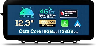 XTRONS 12.3 Inch IPS Car Touch Screen for Mercedes Benz GLK Class X204 2008-2012 NTG 4.0, Android 12 Car Stereo Qualcomm Octa Core 8GB128GB GPS Navigation for Car, Built-in Car Play Android Auto