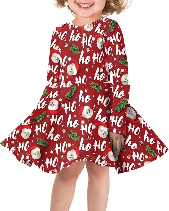 Girls Short Dress Kids A Line Swing Long Sleeve Pleated Dress 2-16 Years Old