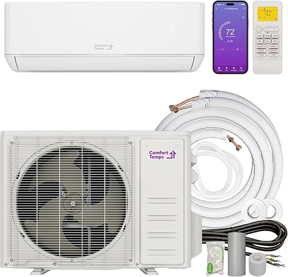 Comfort Temps Ultra-Efficient 12,000 BTU/220V Mini Split 24 SEER for Lower Energy Bills Pre-Charged, Ductless, Quiet & Comfortable Mini Split AC/Heating System|WiFi & Easy Install Kit (Pro Series)