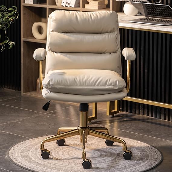 Executive Office Chair Mid Back Computer Chair Desk Chair, PU Leather, Adjustable Height, Swivel Task Chair with Padded Armrests and Rolling Wheels