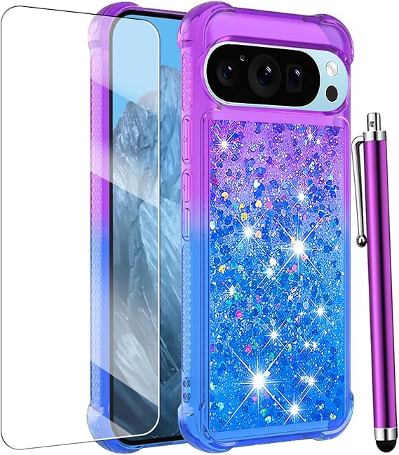 for Google Pixel 10/10 Pro Case with Screen Protector, Purple Blue