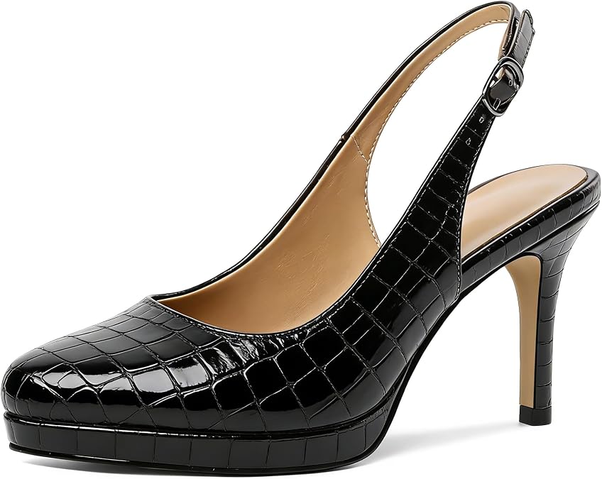 Women's Platform Stiletto High Heels Slingback Pumps Pointed Dress Shoes