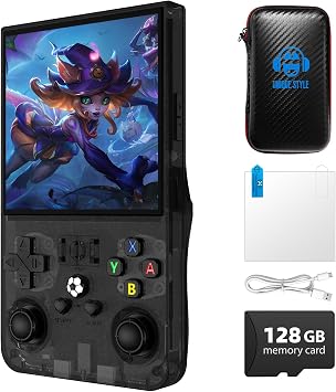 R36MAX Retro Game Console, 4.0 inch Retro Gaming Console with 128GB Memory, Video Game Consoles with 4000mAh Battery and 30+ Emulators, Charcoal Black