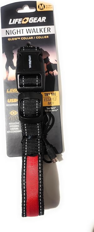 Life Gear USB Rechargeable LED Pet Collar in Assorted Colors, Medium 16"-18" (Medium 16"-18")