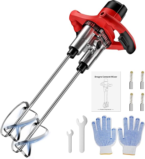 Double-Paddle Electric Cement Mixer, 2300W Handheld Electric Concrete Mixer, Portable Mud Mixer with 6 Adjustable Speed, Double Auger Mixer for Mixing Mud, Cement, Mortar, Paint, Fodder