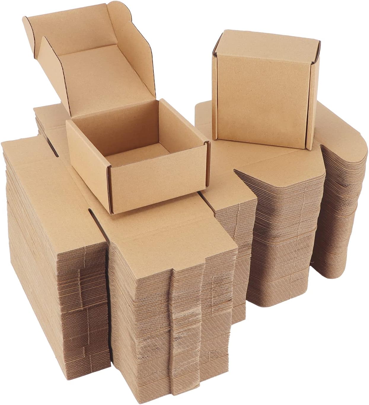 PHAREGE 4x4x2 inch Shipping Boxes 100 Pack, Brown Cardboard Gift Boxes with Lids for Wrapping Giving Women Men Presents, Small Corrugated Mailer Boxes for Packaging Mailing Small Business
