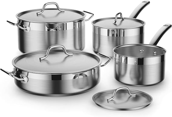 Cooks Standard Professional Cookware Set, Stainless Steel Pots Kitchen Set Includes Saucepans, Saute Pan, Dutch Oven with Lids - Induction Compatible, 8-Piece