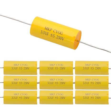 10Pcs 3.3uF 250V Axial Polypropylene Film Capacitor