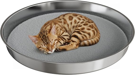 kotlie Stainless Steel Cat Bed for Indoor Cats, Modern Durable Pet Bed with Non-Slip Base and Replaceable Pad, Easy to Clean Cat House for Small & Medium Cats