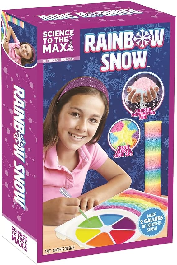 Science to the Max Rainbow Snow- Create 2 Gallon of Colorful and Reusable Snow- 7 Science Experiments Included - Stem Activity Kit for Boys & Girls 8+- Snow for Winter Display
