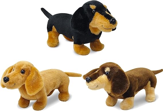 3Pcs Dachshund Dog Stuffed Animal 9.8" Stuffed Animals Set Cute Plush Stuffed Dogs Soft Cuddly Dog Toy for Birthday Children's Party, Best Gift for Kids Puppy Stuffed Toy