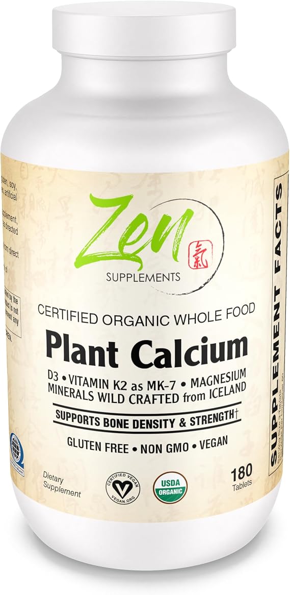 Organic Whole Food Plant Calcium Supplement from Algae 180 Vegan Capsules