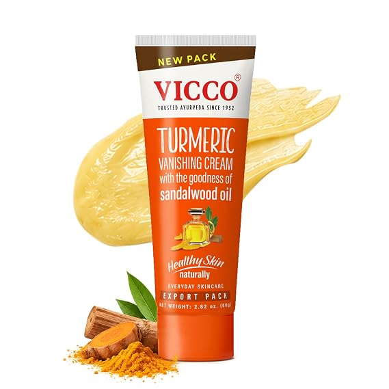 Vicco Turmeric Vanishing Cream with Sandalwood Oil - 70 Year Legacy of Ayurveda, with Turmeric for Daily Skincare, Lightweight Formula, 100% Natural - 2.82 oz (1 Pack)