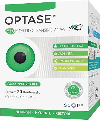 OPTASE TTO Eyelid Cleansing Wipes, 20 Wipes – Individually Wrapped Tea Tree Oil Eyelid Wipes – Preservative-Free Formula for Daily Use – Eye Doctor Recommended Tea Tree Eyelid Cleanser