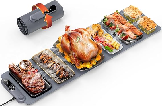 FEPPO Warming Mat for Food, Extra-Long Size 42"x12", Fast Full-Surface | Heating Food Warming Mat with 6-Hour Timer & 19-Level Temperature Control, Roll Up Food Warmers for Parties Buffet