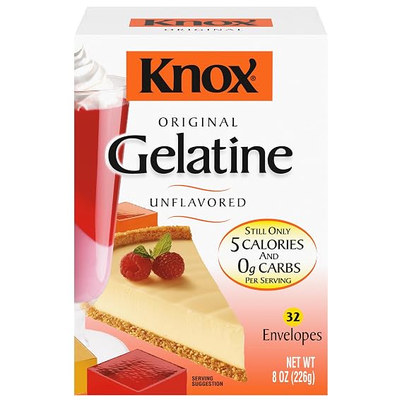 Knox Original Unflavored Gelatin, 32 ct Packets | Zero Carbs & 5 Calories, Unflavored Gelatin, Plain Gelatin for Desserts, Make Parfaits, Cheesecake or Marshmallows