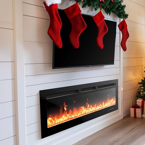 Silonn 50-Inch Smart Electric Fireplace Heater - 1400W, WiFi-Enabled with App & Remote Control, Ultra-Slim Design (Wall-Mounted/Recessed) - 20 Flame Colors, Built-in Timer