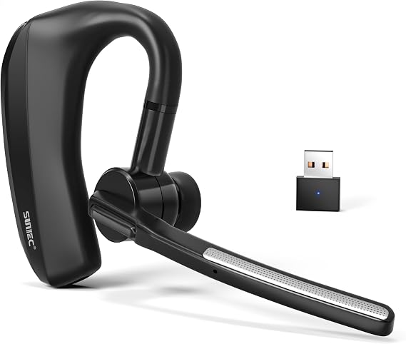 Bluetooth Headset with Microphone &Dongle for PC: Wireless Hands-Free Earpiece with Dual Noise-Canceling Mics for Work Trucker -Support aptX 20H Talk Time Lightweight Earbuds Connect to iPhone Samsung