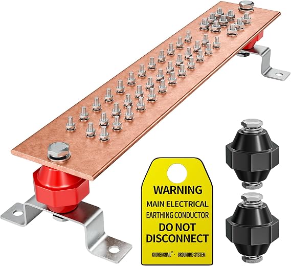 20 Copper Bus Bar,Ground Bar Kit,36 x 1/4 Holes and 9 x 5/16 Holes with 2X2 Standoff Insulators,2500V (20 Multipurpose Copper Bar)