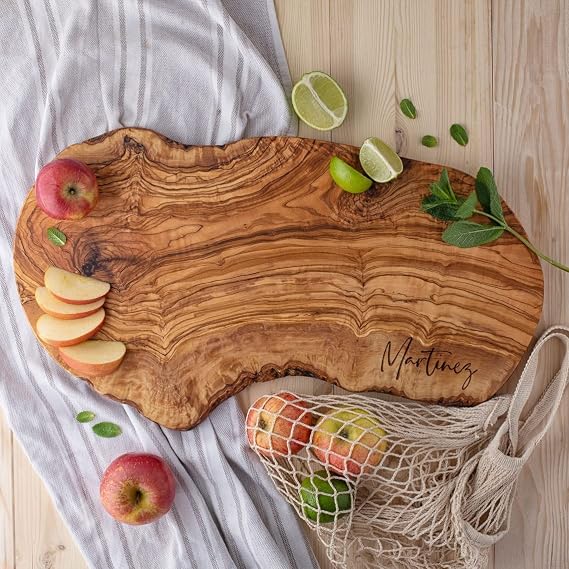 Forest Decor Personalized Charcuterie Board for Wedding Gift, Live Edge Cutting Board, Rustic Olive Wood Cheese Board, Perfect Personalized Wedding Gift for Couple, 100% Natural and Handcrafted