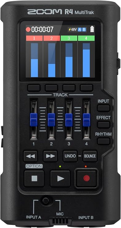 Zoom R4 Multi-Track Recorder for Musicians with 2 XLR/TRS Combo Inputs, 32-Bit Float, Stereo Bouncing Built-In Microphone, Effects, Rhythms, Battery Powered, USB Audio Interface | 32-Bit Float, Stereo Bouncing Built In Microphone, Effects, Rhythms, Battery Powered, USB Audio Interface