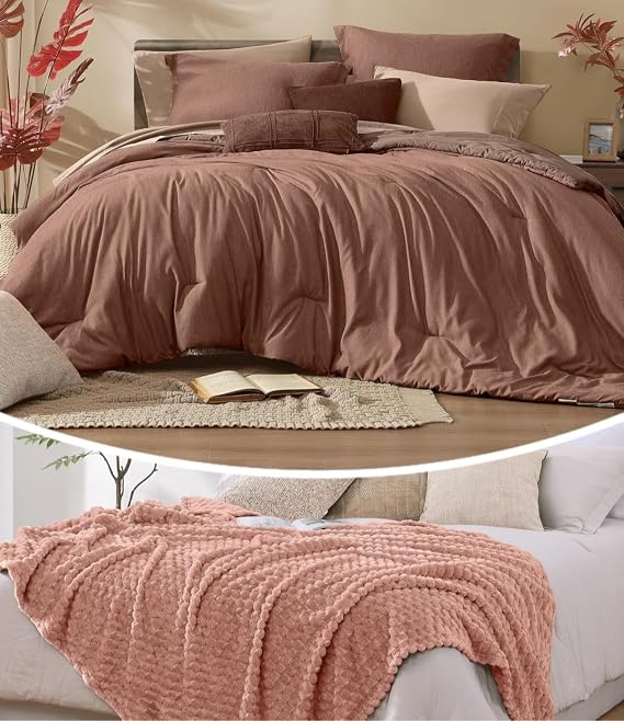 Monbix 7 Piece Cationic Dyeing Comforter Set and Throw Blanket
