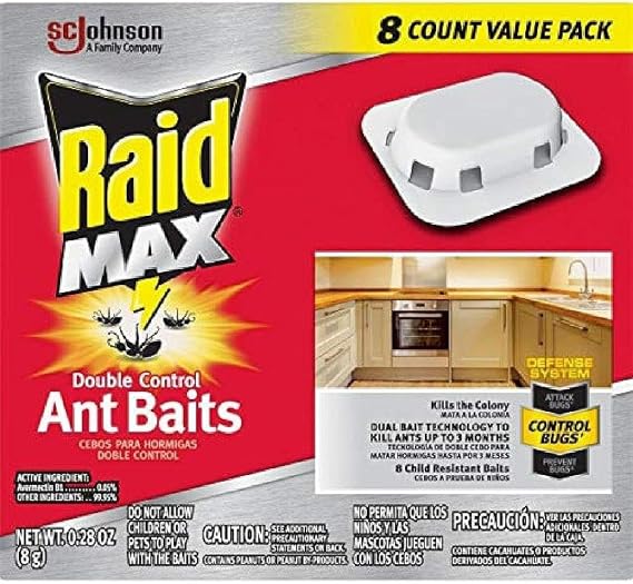 Raid Max Double Control Ant Baits, Kills the Colony, 8 Count