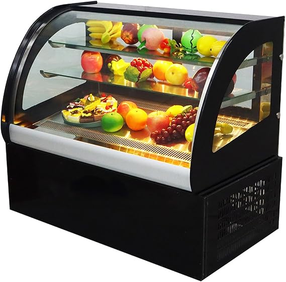 220V 0.9m Countertop Refrigerated Cake Curved Cake Display Cabinet Bakery Showcase Commercial Display Fridge Cake Showcase Back Sliding Door Yellow Light