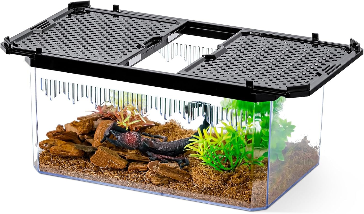 High-Transparency Reptile & Insect Enclosure Terrarium with Magnetic Door, Excellent Ventilation, Easy Cleaning, and Strong, Long-Lasting Build for Gecko, Tarantula, Hermit Crab 9.3x6.2x4.6 Inch
