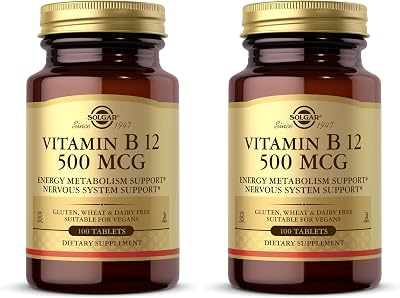Solgar Vitamin B12 500 mcg - 100 Tablets - Vegan, Gluten Free, Dairy Free, Kosher - 100 Servings Pack of 2