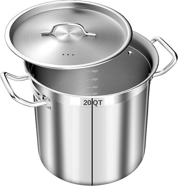 Stainless Steel Stockpot with Lid, 20QT Large Stock PotHeavy Duty Tri-Ply Bottom Commercial Grade Stock Pot & Stockpots for Boiling Cooking Soup Stew Canning Cooking Pots,Big Stockpot, Deep Cookware