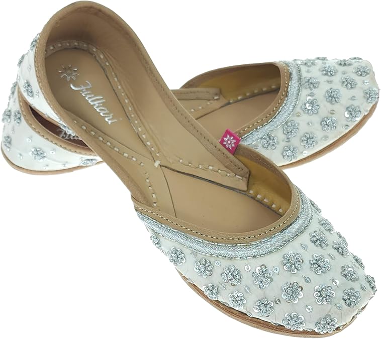 Fulkari Women's Phulkari Mirror Multicolor Genuine Soft Leather Embroidered Jutis | Bite and Pinch Free Jutti | Punjabi Formal Juttis | Girl's Indian Wedding Flat Ladies Mojari | Formal Ethnic Juti |
