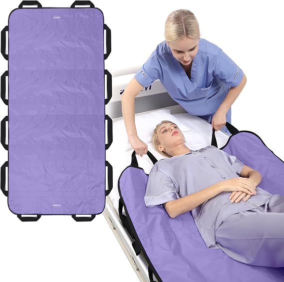 Multipurpose 72" x 40" Positioning Bed Pad with Reinforced Handles - Reusable & Washable Transfer Sheet for Turning, Lifting & Repositioning - Double-Sided Nylon Fabric, Purple