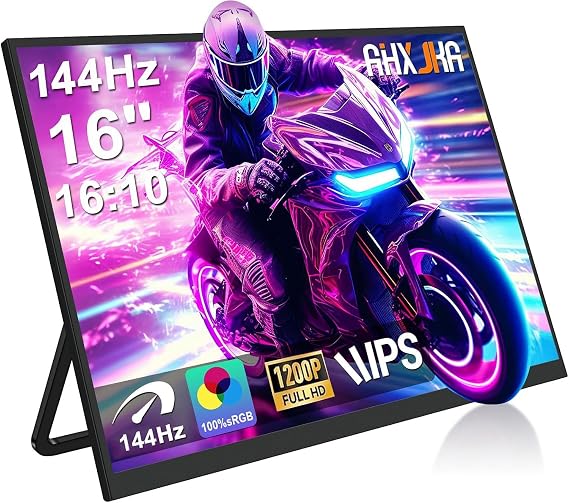 Portable Monitor 16" 144Hz 1920x1200P 133% sRGB 16:10 FHD HDR Mini HDMI USBC Gaming Monitor Supports VRR with FreeSync, Speakers, VESA, External Second Screen for Laptop, PS,Mac, Xbox,Switch2