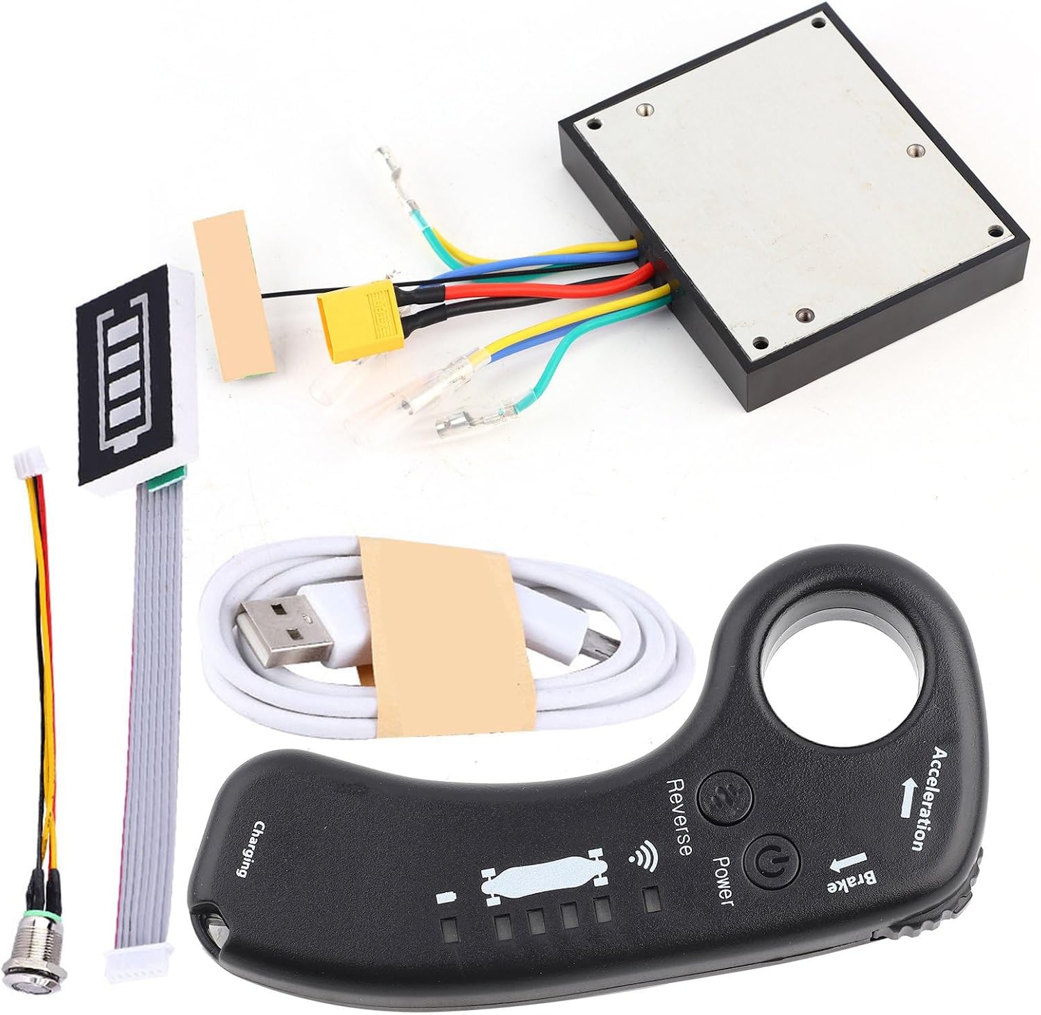 Electric Skateboard Controller Remote Control Kit, 36V 12A Electric Longboard Sine Wave Dual Drive Brushless Motor Controller Mainboard ESC with Remote Control