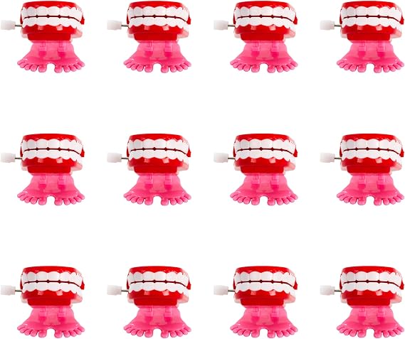 Windy City Novelties 12 Pack Wind-Up Chattering Teeth with Feet Fun Novelty Toys for Kids Parties, Pranks, and Gag Gifts