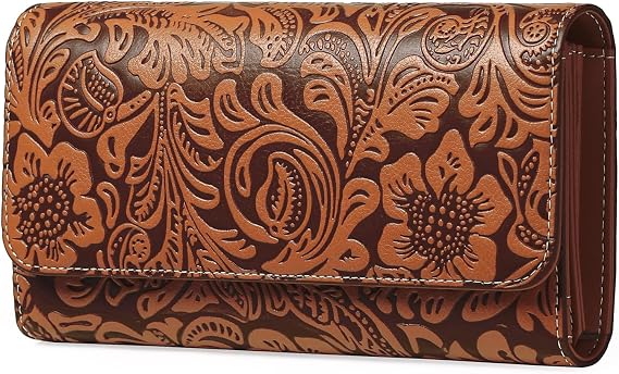 GOIACII Purses for Women RFID Blocking Large Ladies Wallet Leather with Multiple Card Slots Brown
