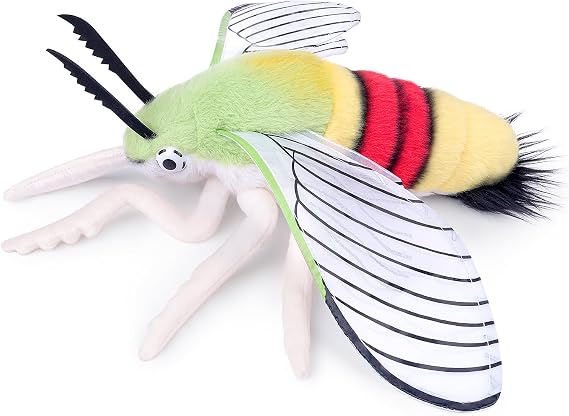 FRANKIEZHOU Realistic Cephonodes Hylas Plush Animal - Yellow 9.8 Inch,Pellucid Hawkmoth Plush Toy, Soft Moth Stuffed Toy for Kids, Home Decor, Cuddle Toy