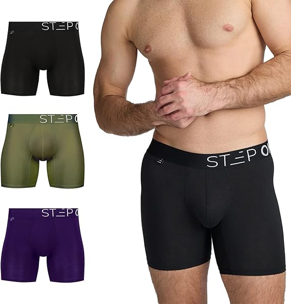 STEP ONE Mens Boxer Briefs, Underwear for Men Pack of 3, Anti Chafing Mens Underwear, Comfortable Moisture-Wicking Boxers