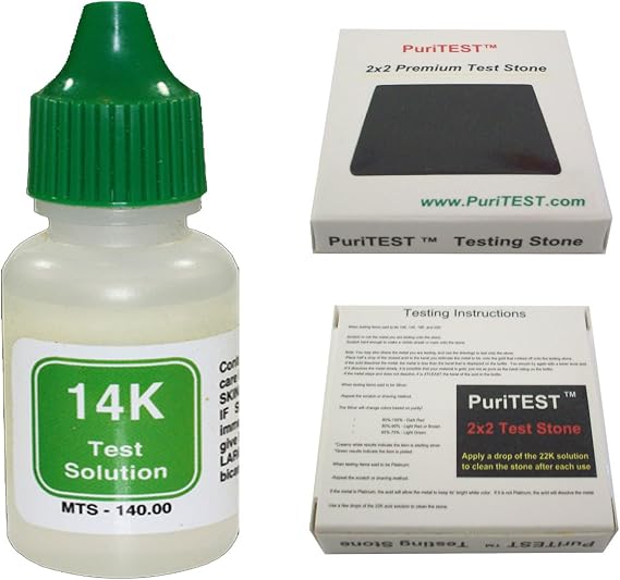 14K Gold Test Solution Tester Acid Bottle + 2x2 Testing Stone! Detect Scrap Nuggets Metal Jewelry Kit