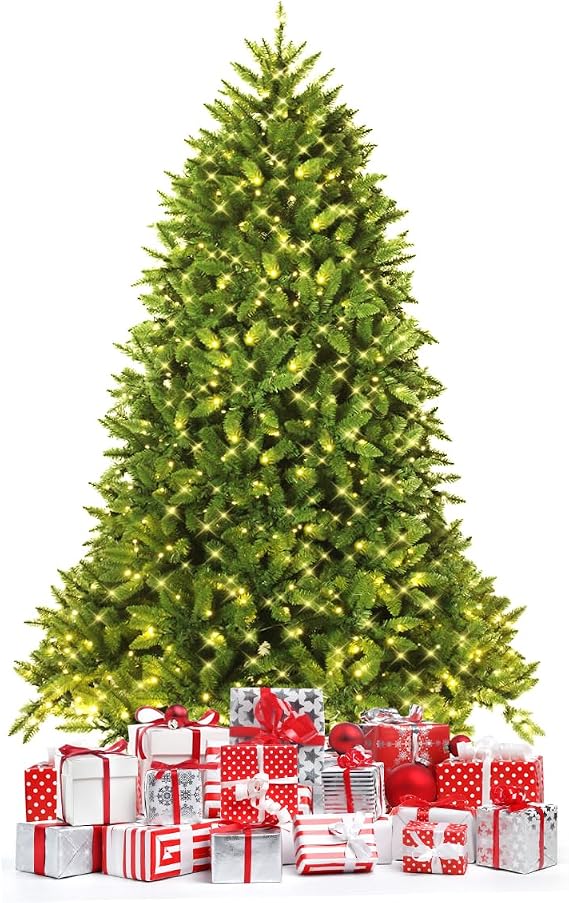 Goplus 5ft Pre-Lit Christmas Tree, Premium Hinged Artificial Fir Tree with 450 LED Lights, 600 Branch Tips and Metal Stand, Easy Assemble, Xmas Decor for Home Office
