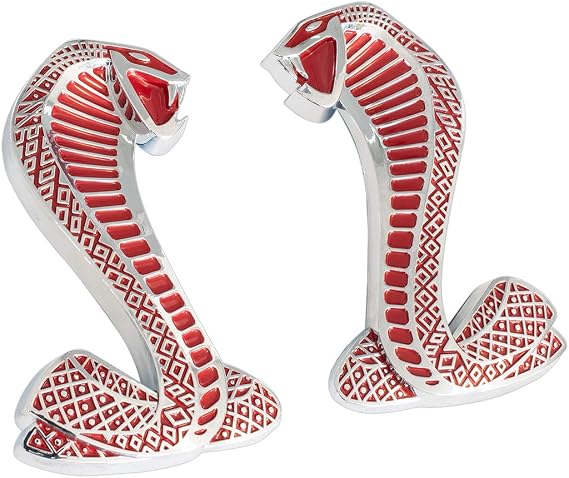 Red & Chrome Mustang Cobra Fender Emblems - Pair